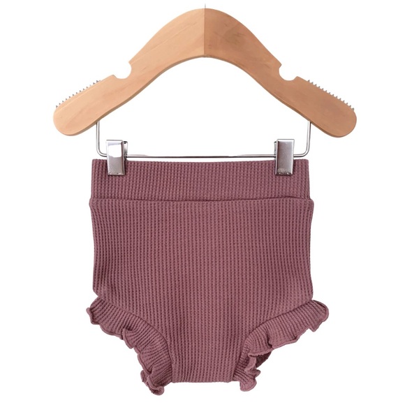 SpearmintLOVE Organic Waffle Ruffle Bloomer Winterberry Mauve 3-6m Diaper Cover - Picture 1 of 7